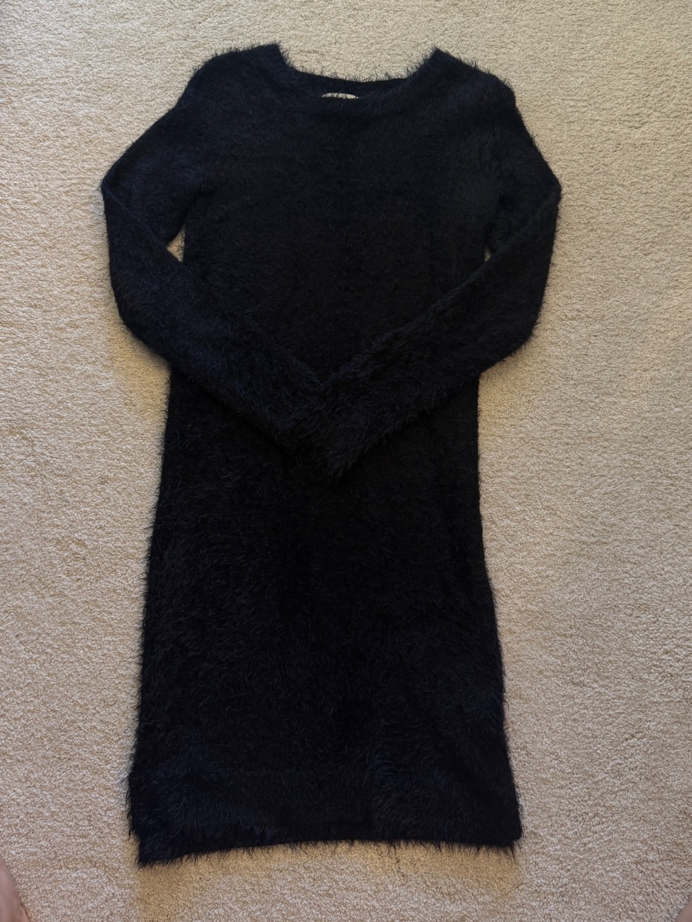 if it were me Black Fuzzy Long-Sleeve Bodycon Dress